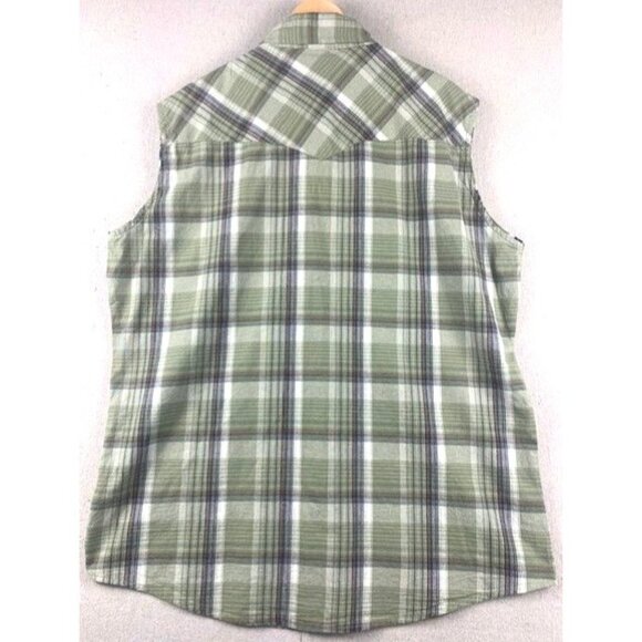 Men's Canyon Guide Outfitters XLG Green Plaid Sleeveless Western Button-Down - Picture 2 of 8